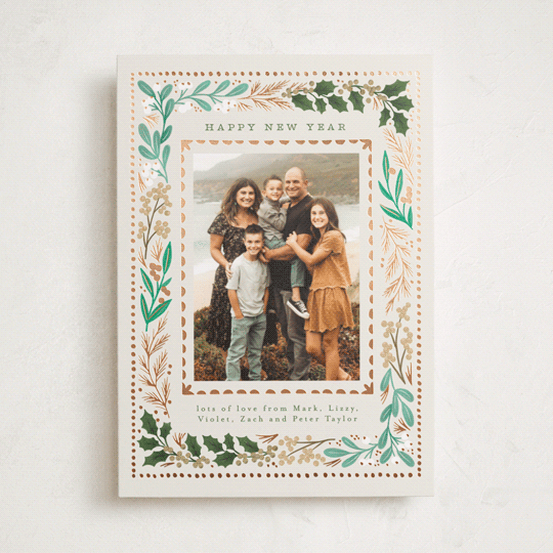 "Botanical Detail Border" - Holiday Cards in Chardonnay by Alethea and Ruth - Front