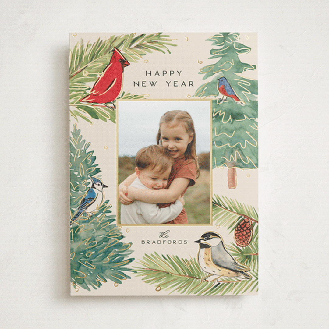 "Birds & Branches" - Holiday Cards in Cream by Amy Kross - Front