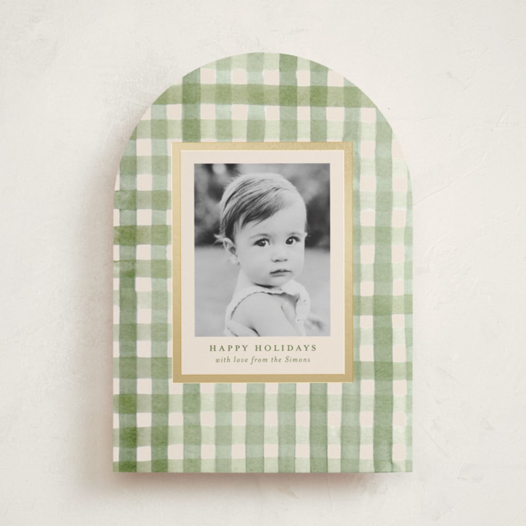 "Gingham" - Holiday Cards in Sage by Meagan Christensen - Front