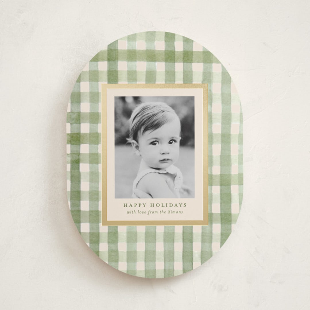 "Gingham" - Holiday Cards in Sage by Meagan Christensen - Front