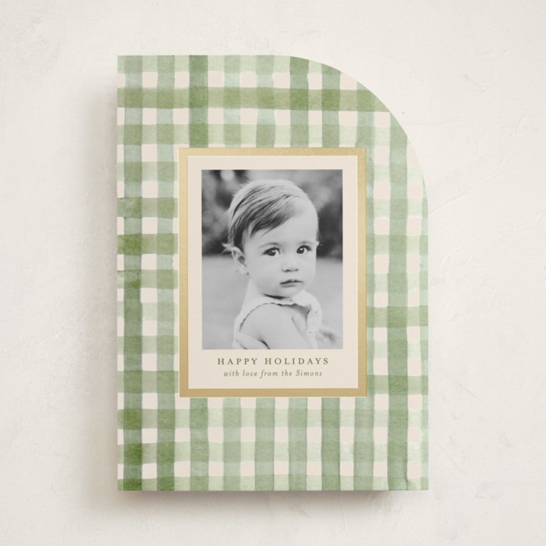 "Gingham" - Holiday Cards in Sage by Meagan Christensen - Front