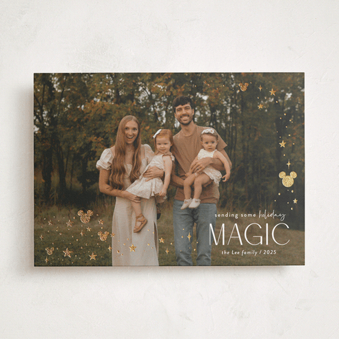 "Disney Mickey Holiday Magic" - Holiday Cards in Mickey Gloves by Danie Romrell - Front