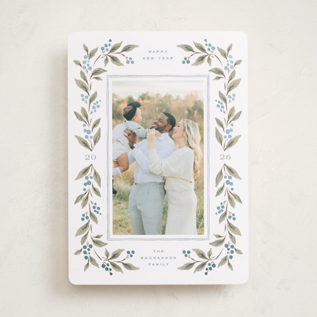 "Poinsettia + Pine" - Holiday Cards in Juniper Berry by Wildfield Paper Co - Front