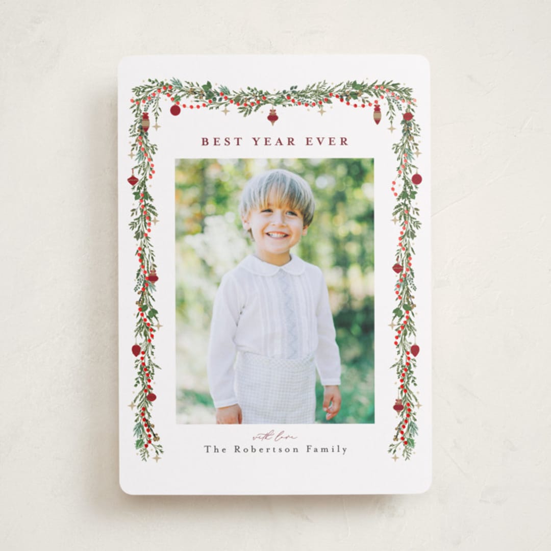 "Pine Garland" - Holiday Cards in Mulled Wine by Susan Moyal - Front