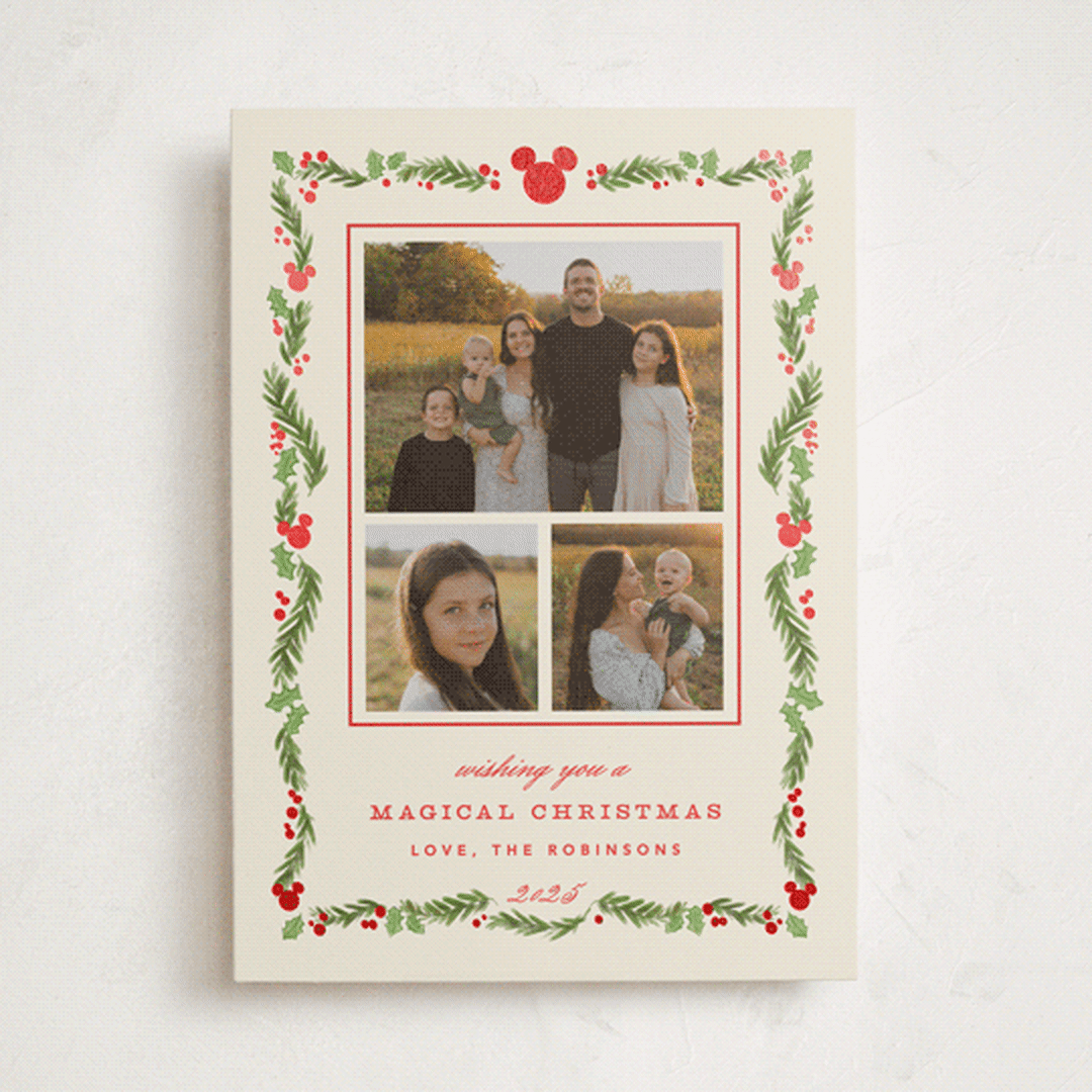 "Disney’s mickey Vintage holiday greens" - Holiday Cards in Stocking by Creo Study - Front