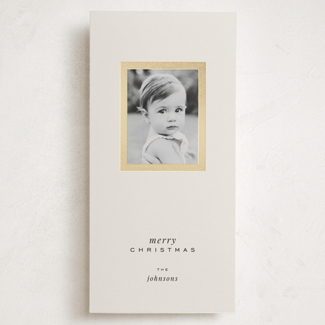 "Gallery Vibe" - Foil-Pressed Tall Holiday Cards in Eggnog by Brittany Braithwaite - Front