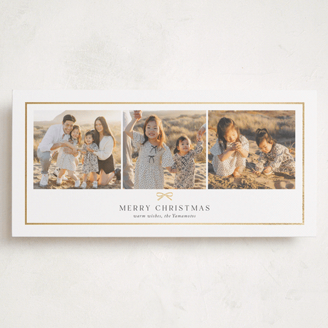 "Sweet Little Bow" - Foil-Pressed Tall Holiday Cards in Snow by Yaling Hou Suzuki - Front