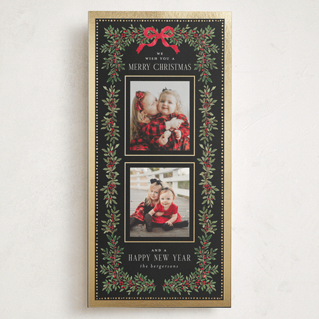 "Elegance Framed" - Foil-Pressed Tall Holiday Cards in Coal by Itsy Belle Studio - Front