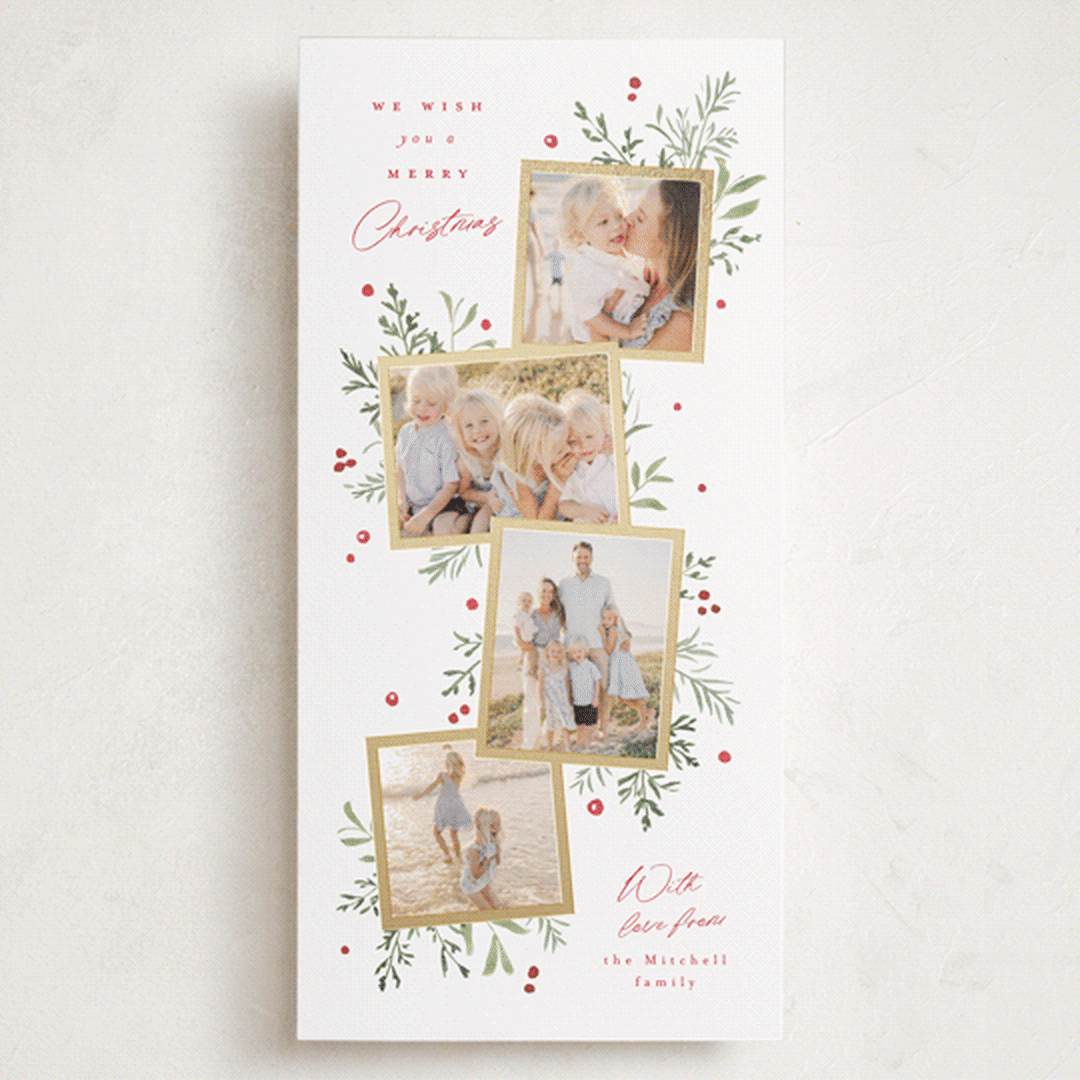 "Botanically" - Foil-Pressed Tall Holiday Cards in Holly Berry by Everett Paper Goods - Front