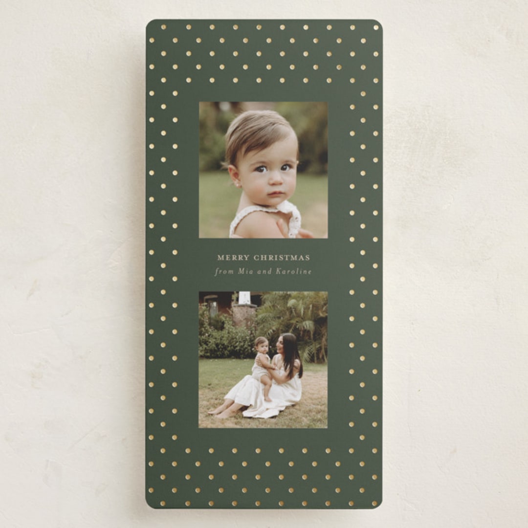 "Dotted" - Foil-Pressed Tall Holiday Cards in Wreath by Kristin Oliversen - Front