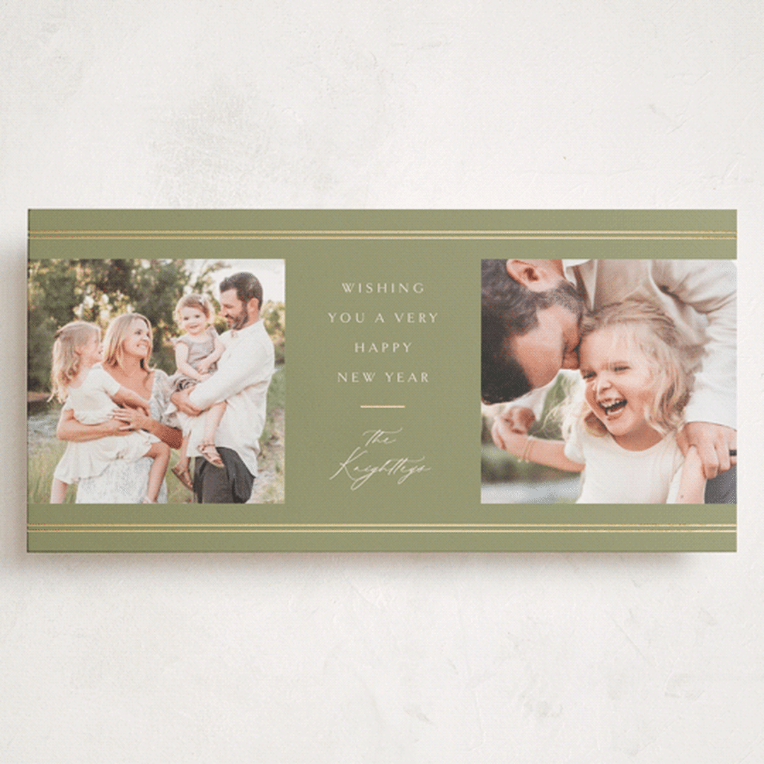 "Double Bands" - Holiday Cards in Sage by Melanie Kosuge - Front