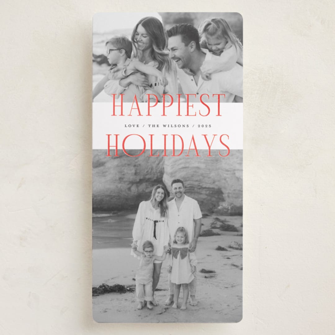 "Happiest Moments" - Foil-Pressed Tall Holiday Cards in Snow by Michelle Taylor - Front