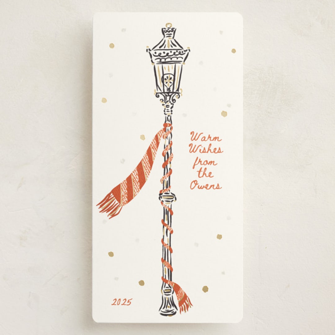 "Reverbere" - Foil-Pressed Tall Holiday Cards in Spice by Gwen Bedat - Front