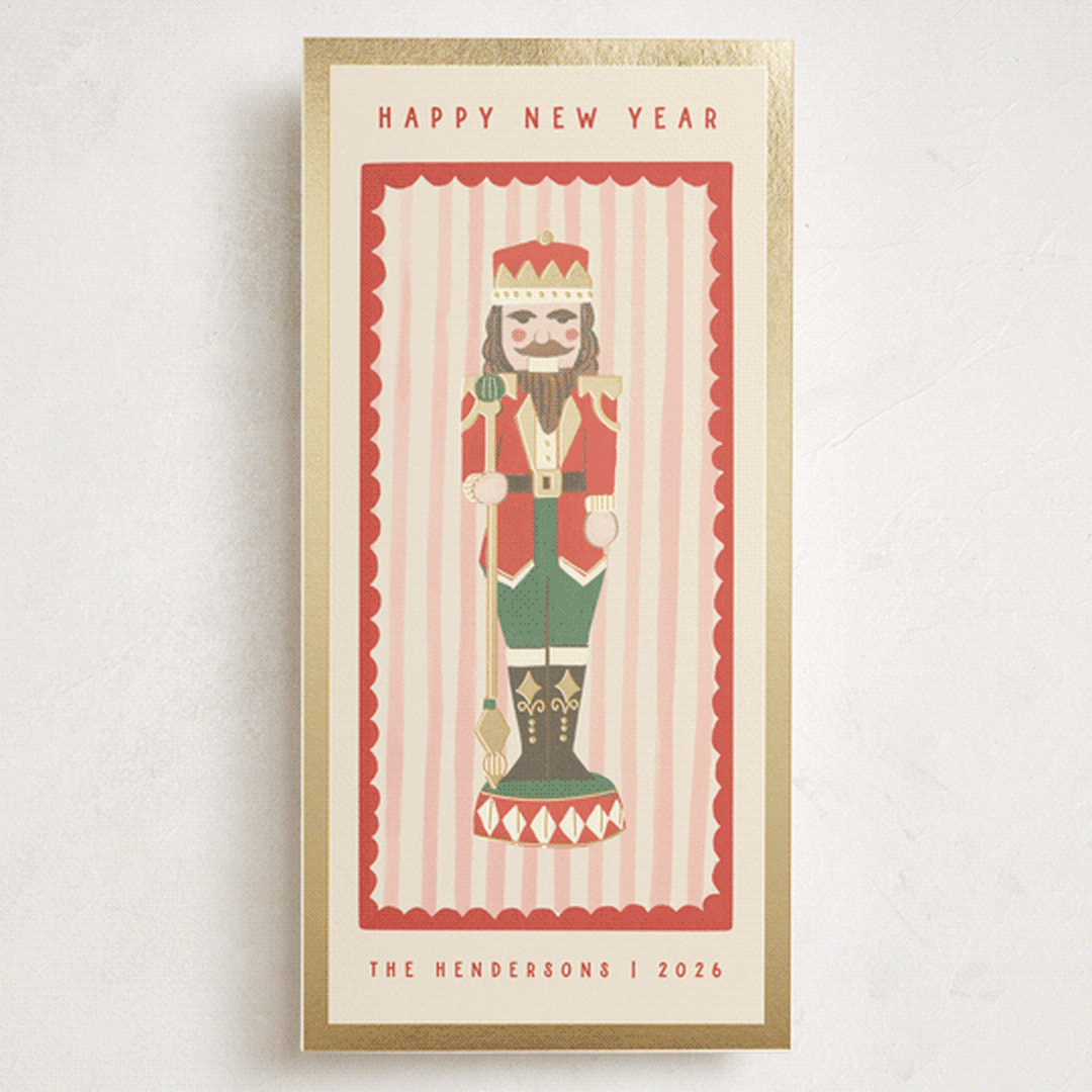 "Gilded Nutcracker" - Holiday Cards in Poinsettia by Teju Reval - Front