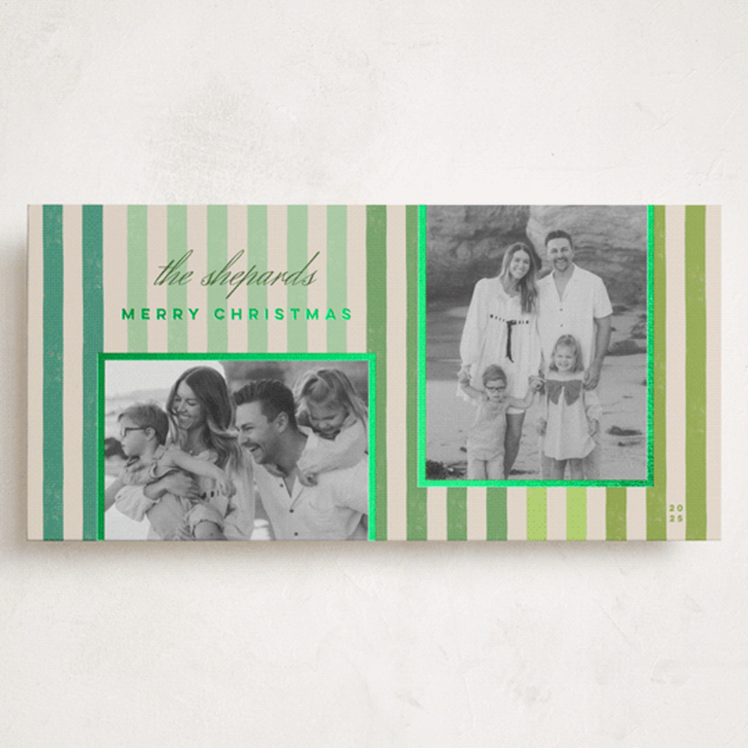 "Vintage Stripes" - Holiday Cards in Mint by Stacey Day - Front