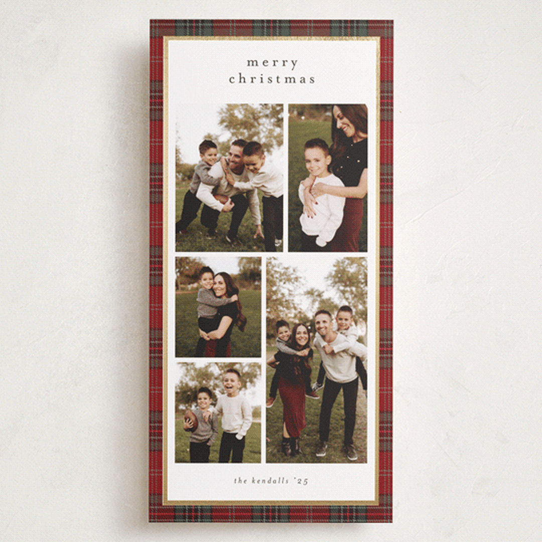 "Plaid Collage" - Holiday Cards in Berry by Stacey Meacham - Front
