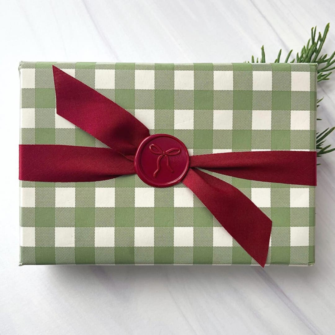 "Burgundy Ribbon and Wax Seal Set" - Holiday Gift Wrap Embellishments in red by Honey Silks Co