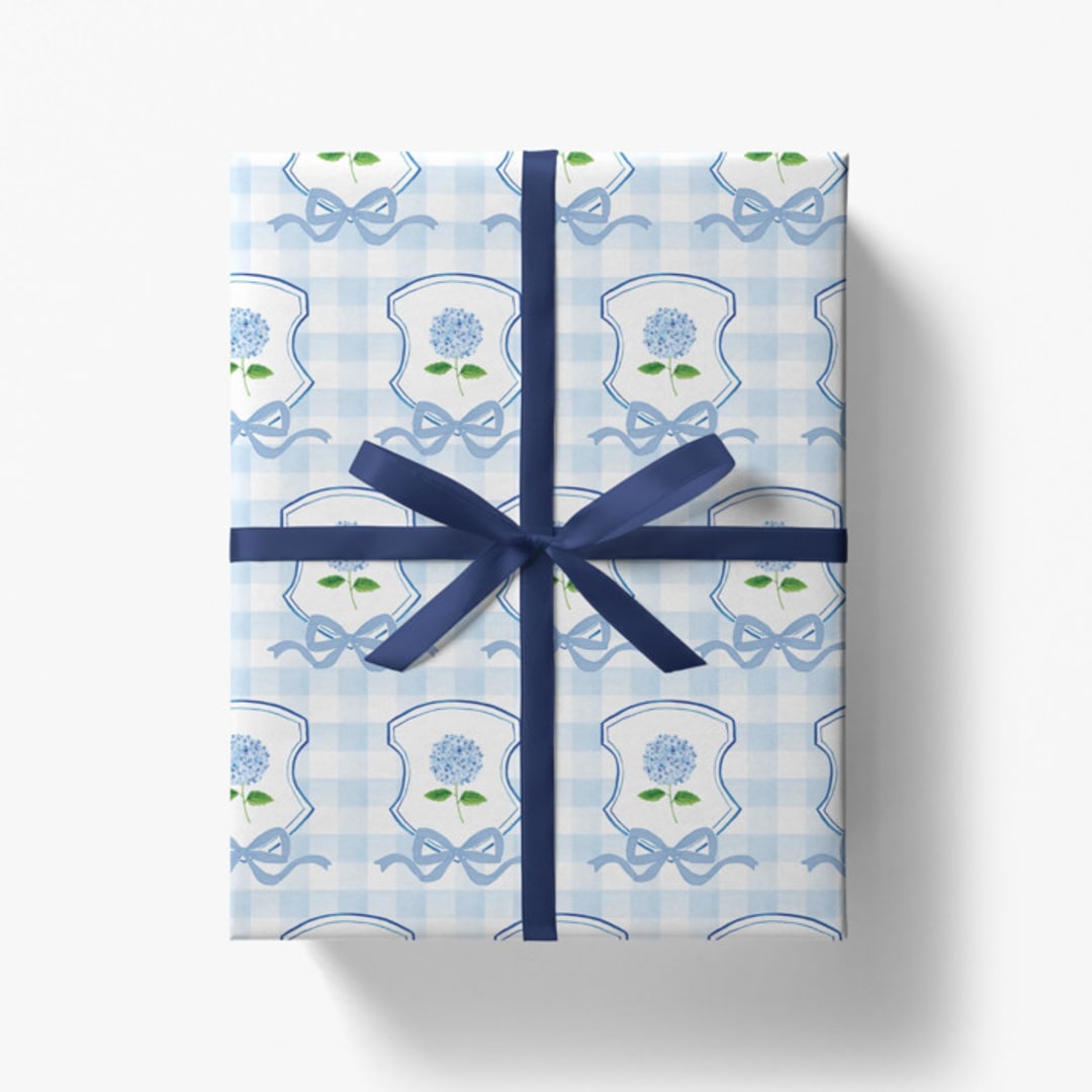 "Blue Hydrangea Gift Wrap [Set of 3 Sheets]" - Holiday Gift Wrap in blue by Liesel Anne