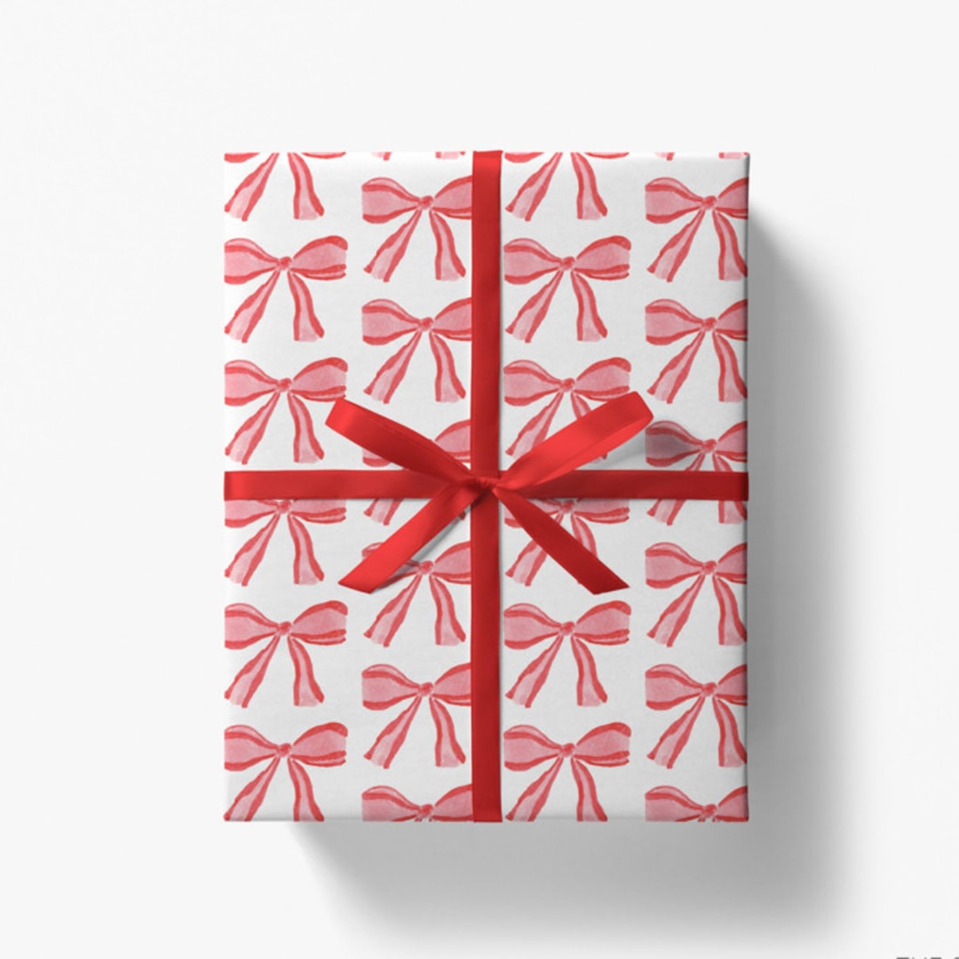 "Red Bows Holiday Gift Wrap [Roll of 3 Sheets]" - Holiday Gift Wrap in red by Liesel Anne