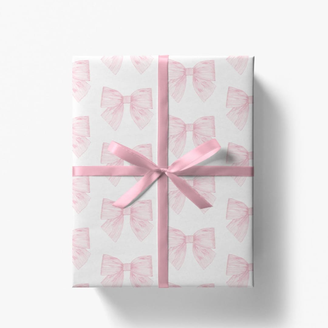 "Striped Pink Bows Gift Wrap [Set of 3 Sheets]" - Holiday Gift Wrap in pink by Liesel Anne