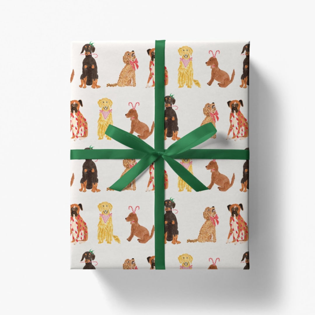 "Dog Lovers Christmas Holiday Gift Wrap [Rolls of 3 Sheets]" - Holiday Gift Wrap in multicolor by Liesel Anne