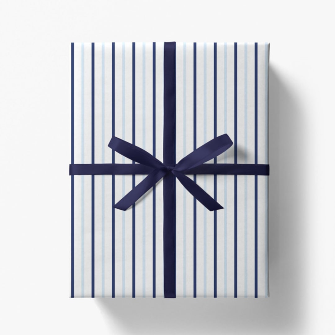 "Blue and White Stripe Gift Wrap [Roll of 3 Sheets]" - Holiday Gift Wrap in blue by Liesel Anne