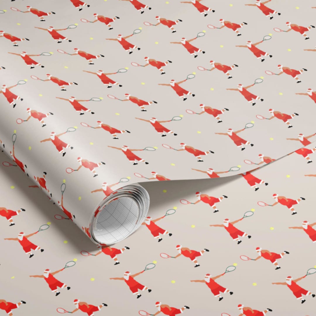 "Christmas Tennis Wrapping Paper" - Holiday Gift Wrap in beige by tara berg