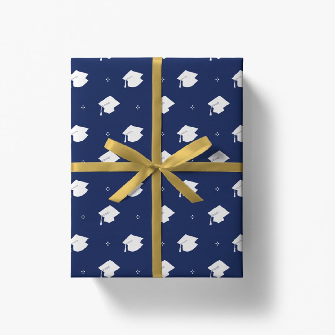 "Navy Graduation Gift Wrap [Set of 3 Sheets]" - Holiday Gift Wrap in blue by Liesel Anne