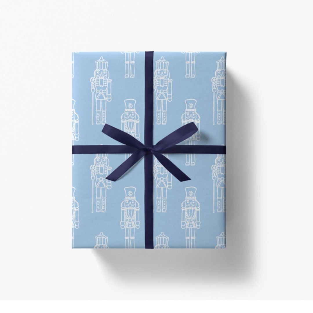 "Blue Nutcracker Christmas Holiday Gift Wrap [Set of 3 Sheets]" - Holiday Gift Wrap in blue by Liesel Anne