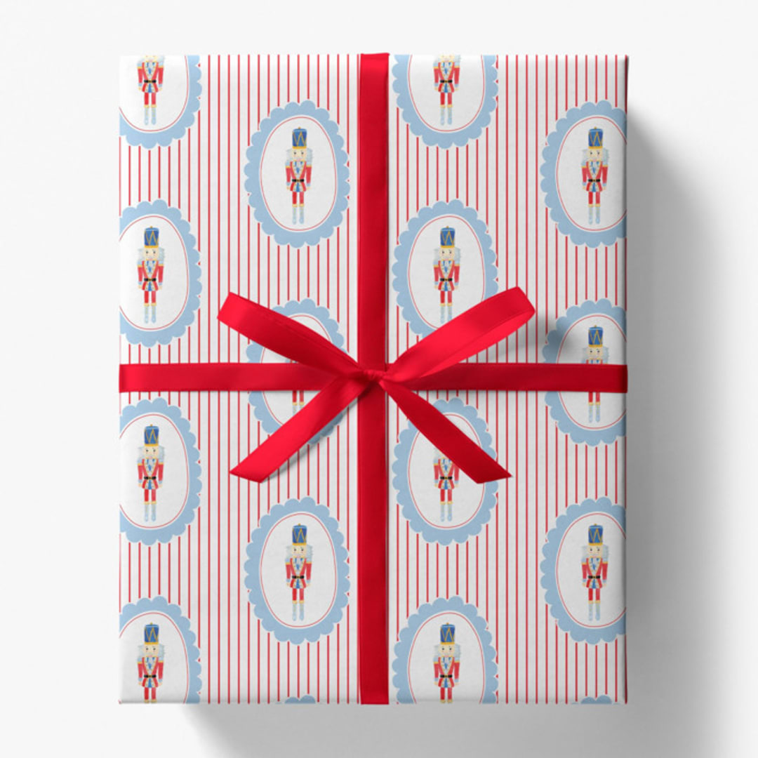 "Nutcracker Red Stripe Gift Wrap" - Holiday Gift Wrap in red by Liesel Anne
