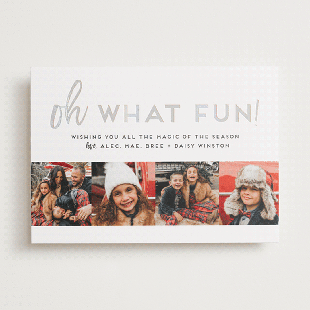 "Oh What Fun Quad" - Holiday Cards in Black Rhodium by Alexandra Cohn - Front