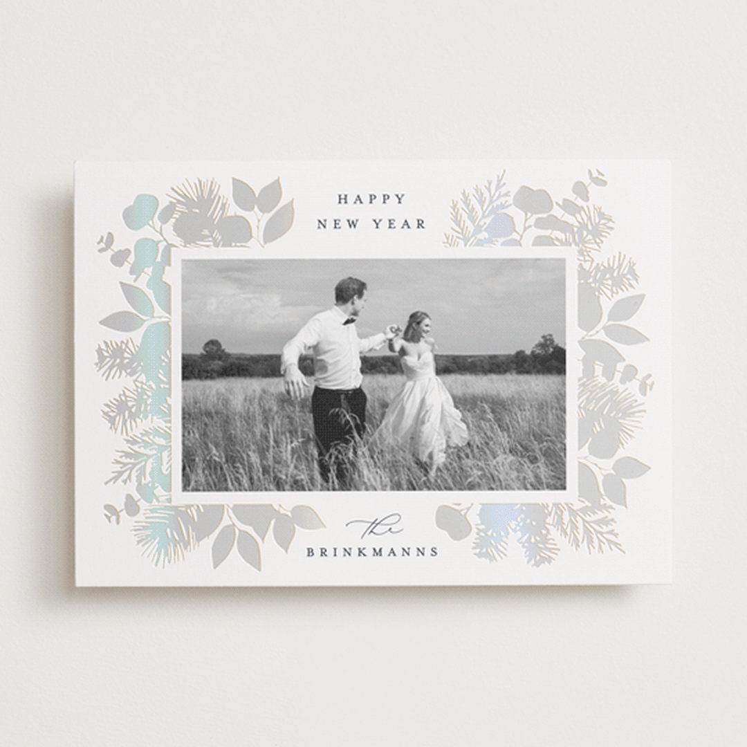 "Joy Greenery" - Holiday Cards in Navy by Brooke Chandler - Front