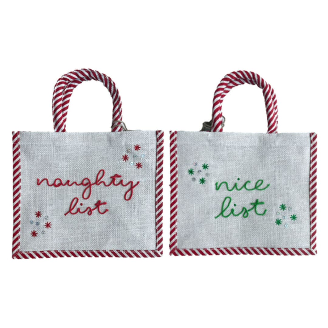 "Naughty + Nice Small Tote" - Holiday Gift Bags in multicolor by Jollity and Co