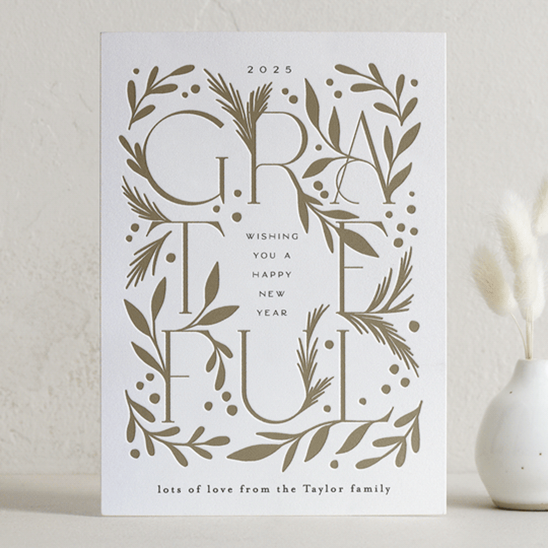 "grateful branches" - Letterpress Holiday Cards in Desert by Alethea and Ruth - Front