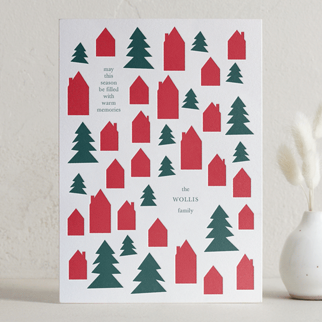 "Season Filled" - Letterpress Holiday Cards in Forest by Baumbirdy - Front