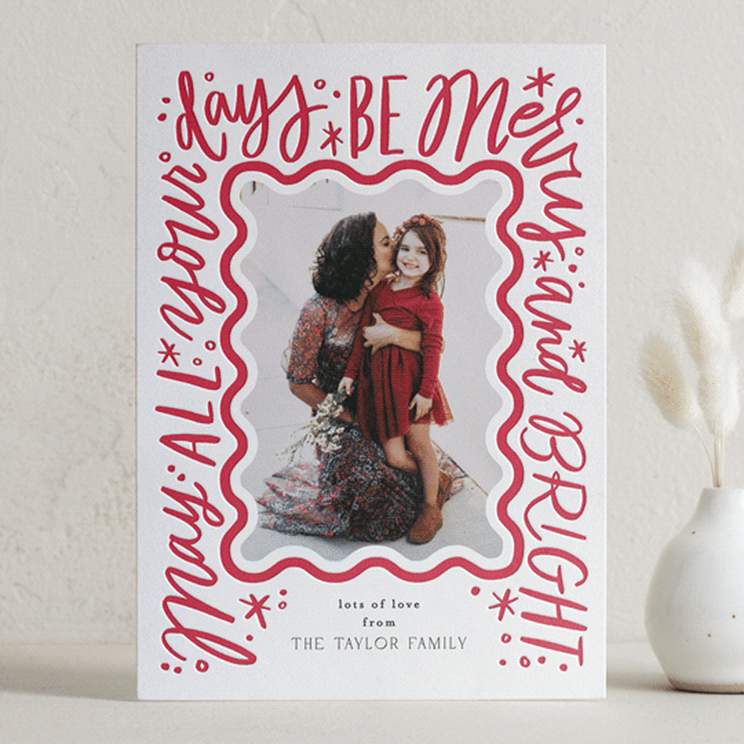 "Scalloped Edges" - Letterpress Holiday Cards in Winter Rose by Alethea and Ruth - Front
