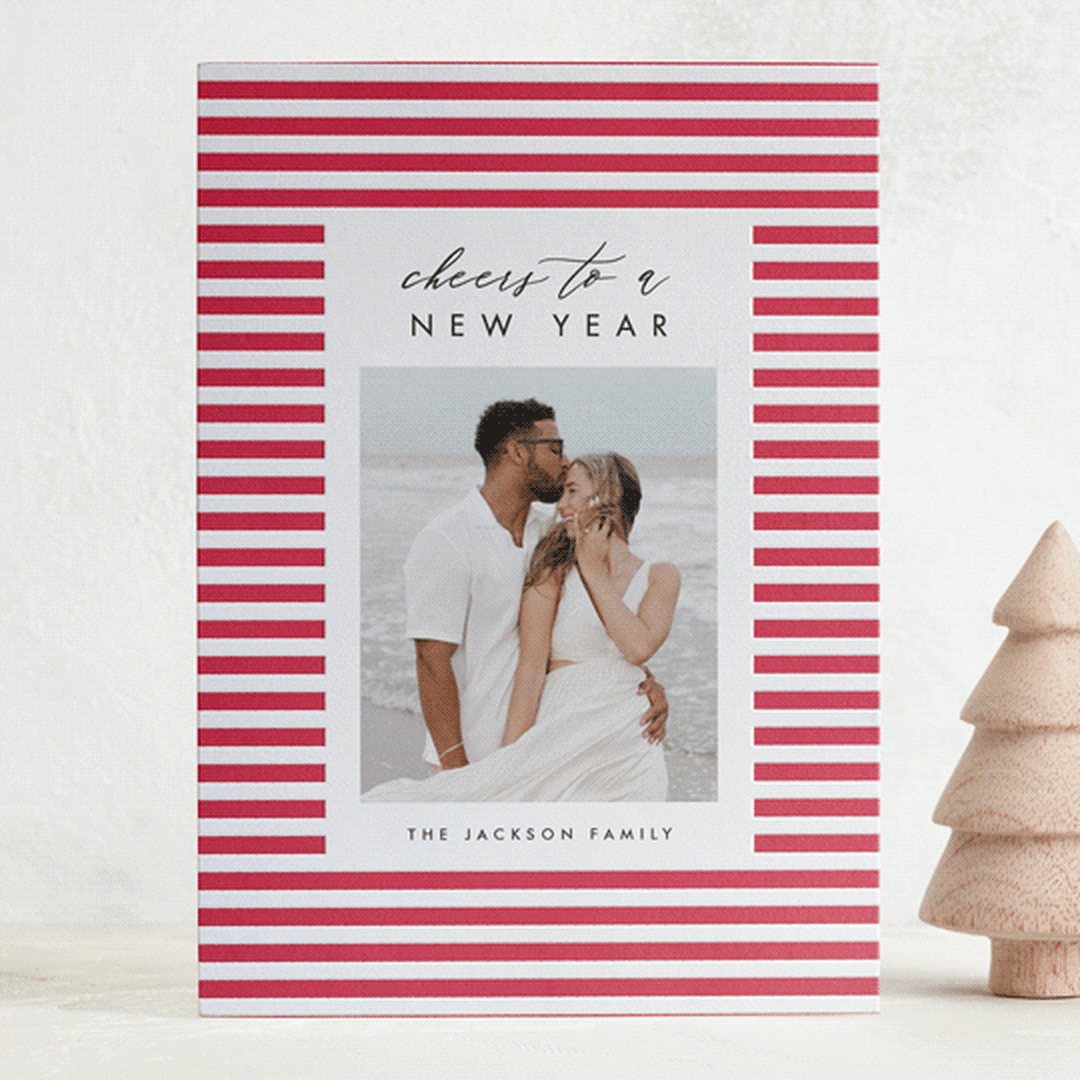 "Merry Stripes" - Letterpress Holiday Cards in Rose by Amy Kross - Front