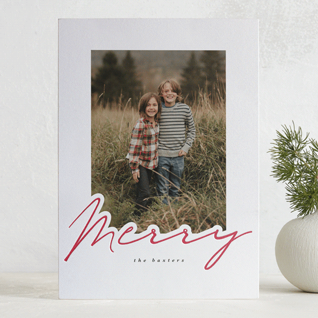 "merry in red" - Letterpress Holiday Cards in Snow by Angela Garrick - Front