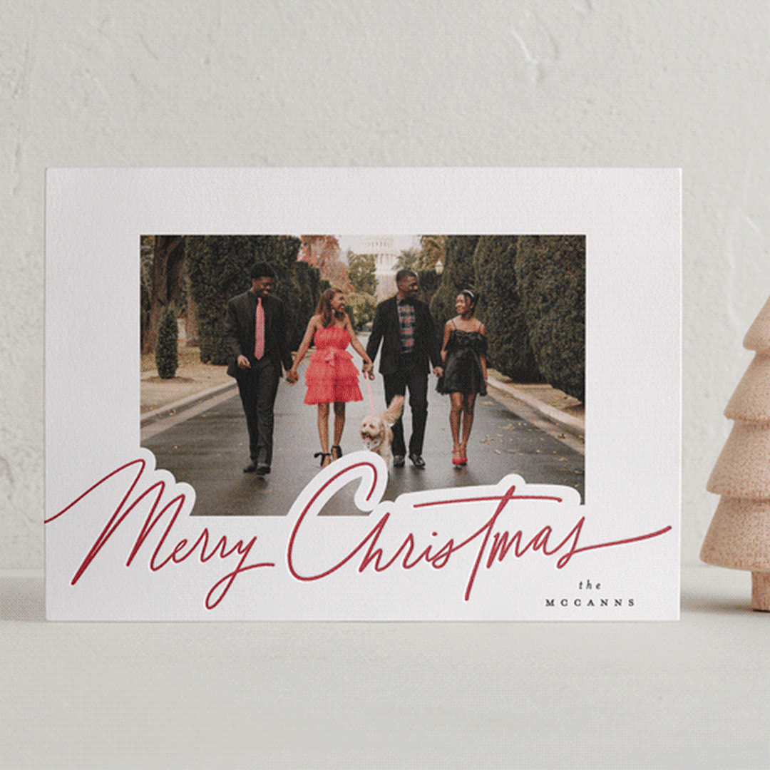 "Pen Scripted" - Letterpress Holiday Cards in Holly Berry by Everett Paper Goods - Front