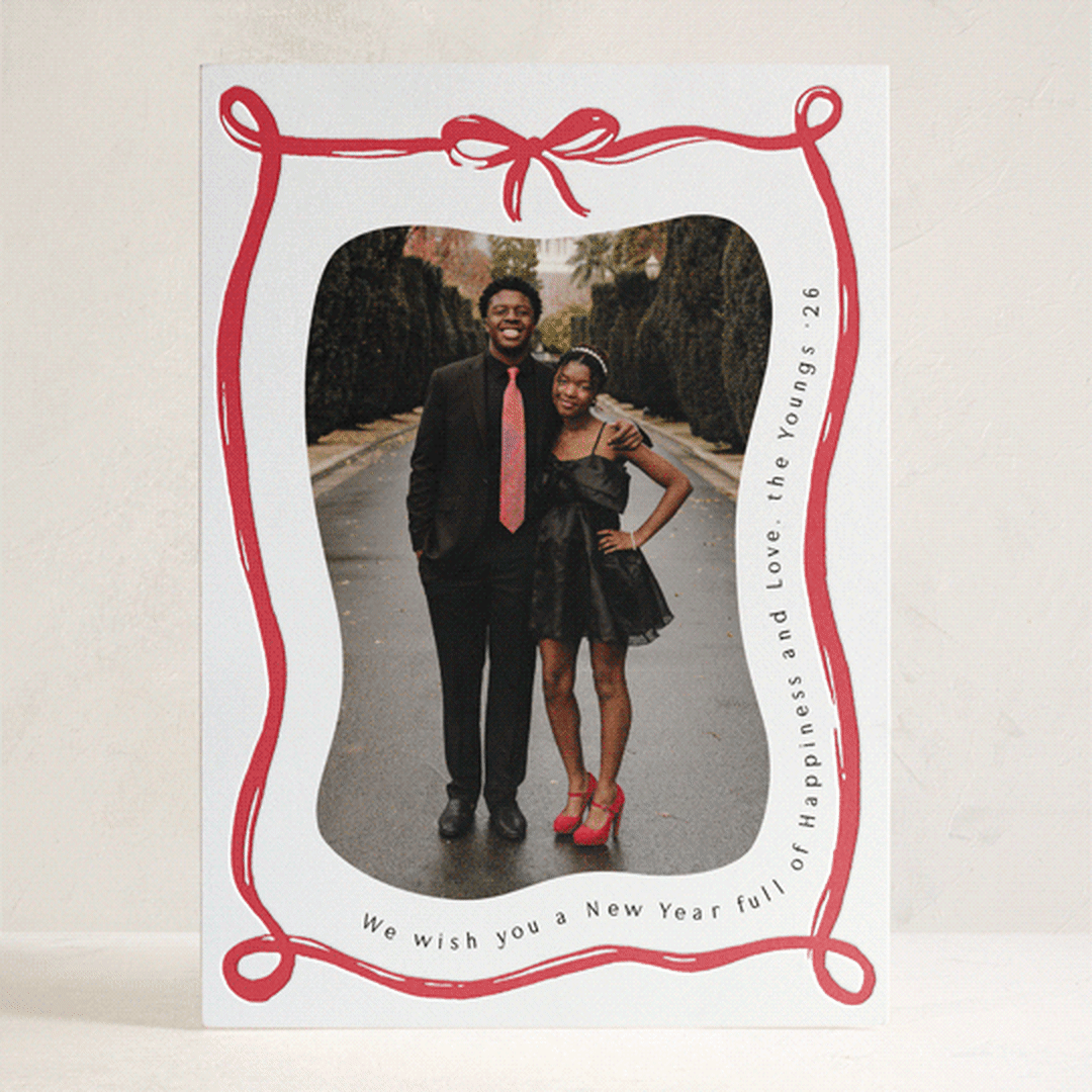 "Make me happy" - Letterpress Holiday Cards in Berry by Pati Cascino - Front