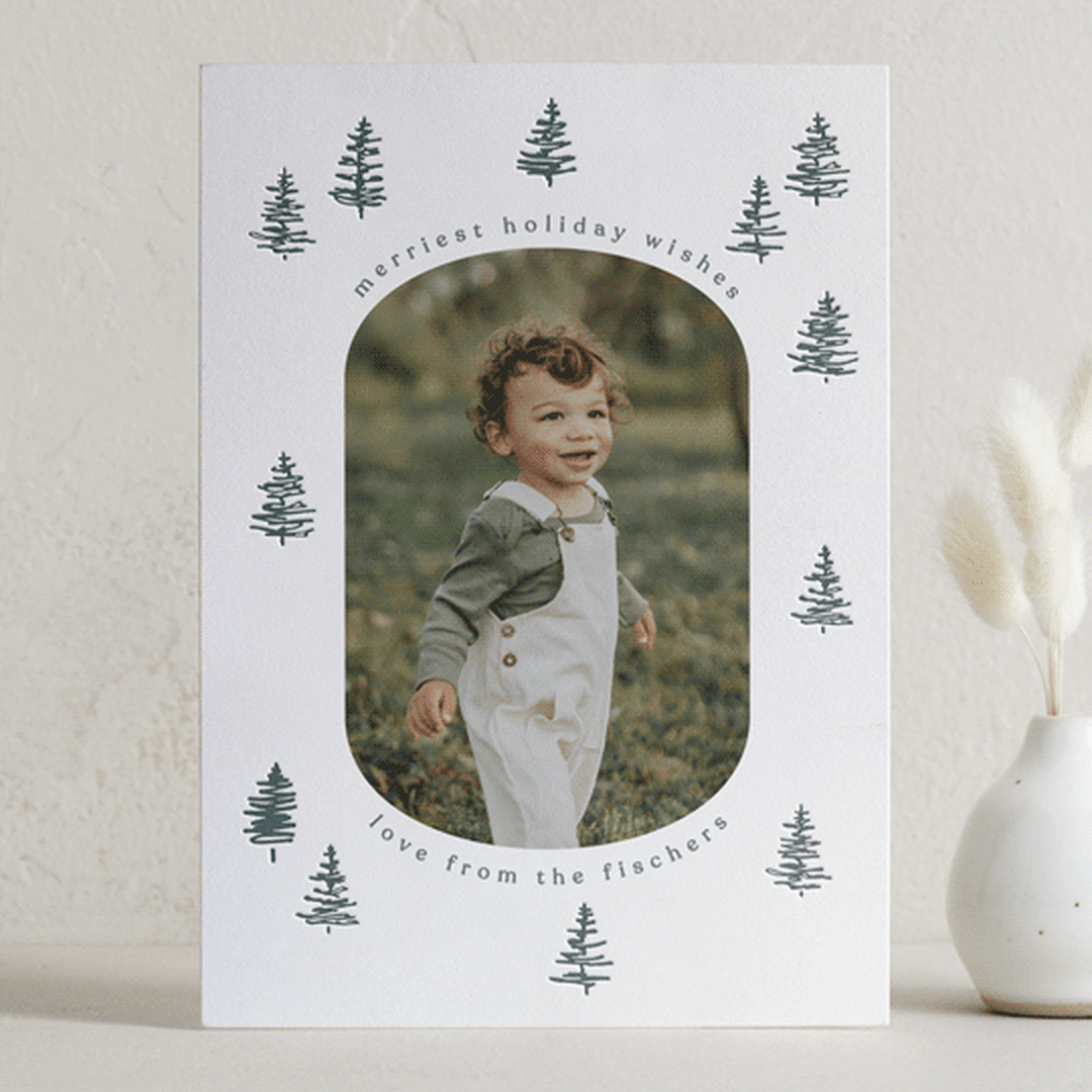 "scribble trees" - Letterpress Holiday Cards in Smokey Pine by Angela Garrick - Front