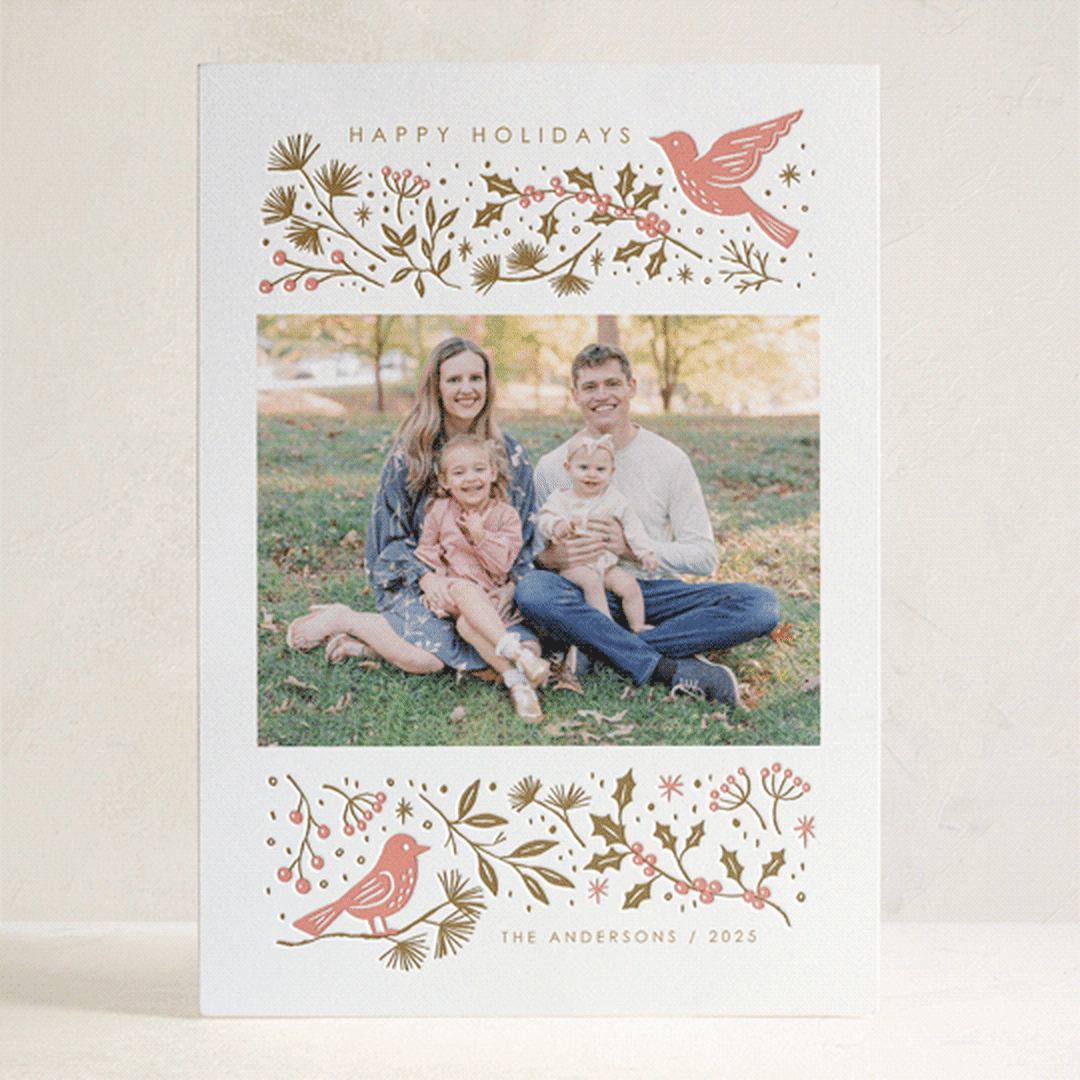 "merry foliage" - Letterpress Holiday Cards in Wreath by Vivian Yiwing - Front