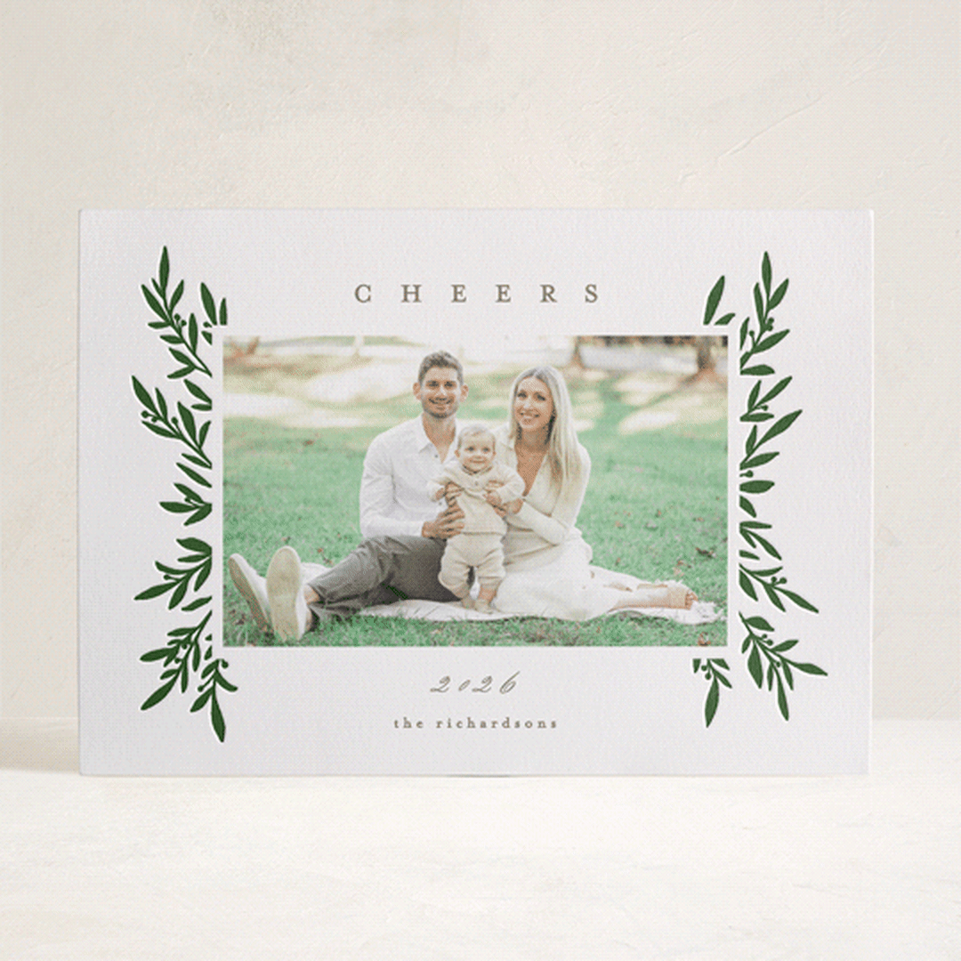 "Elegant Boughs" - Letterpress Holiday Cards in Holly by Everett Paper Goods - Front