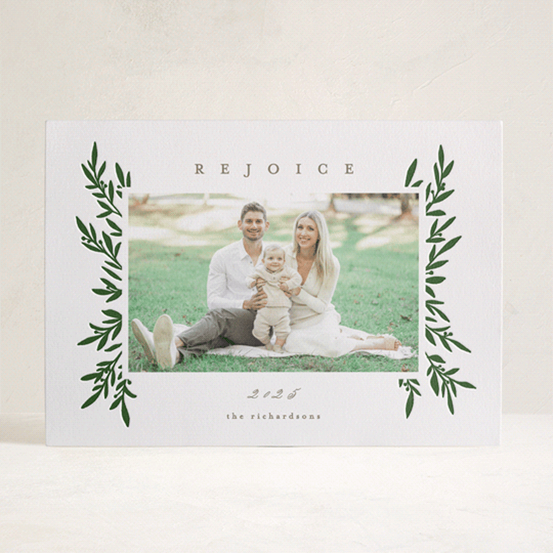 "Elegant Boughs" - Letterpress Holiday Cards in Holly by Everett Paper Goods - Front