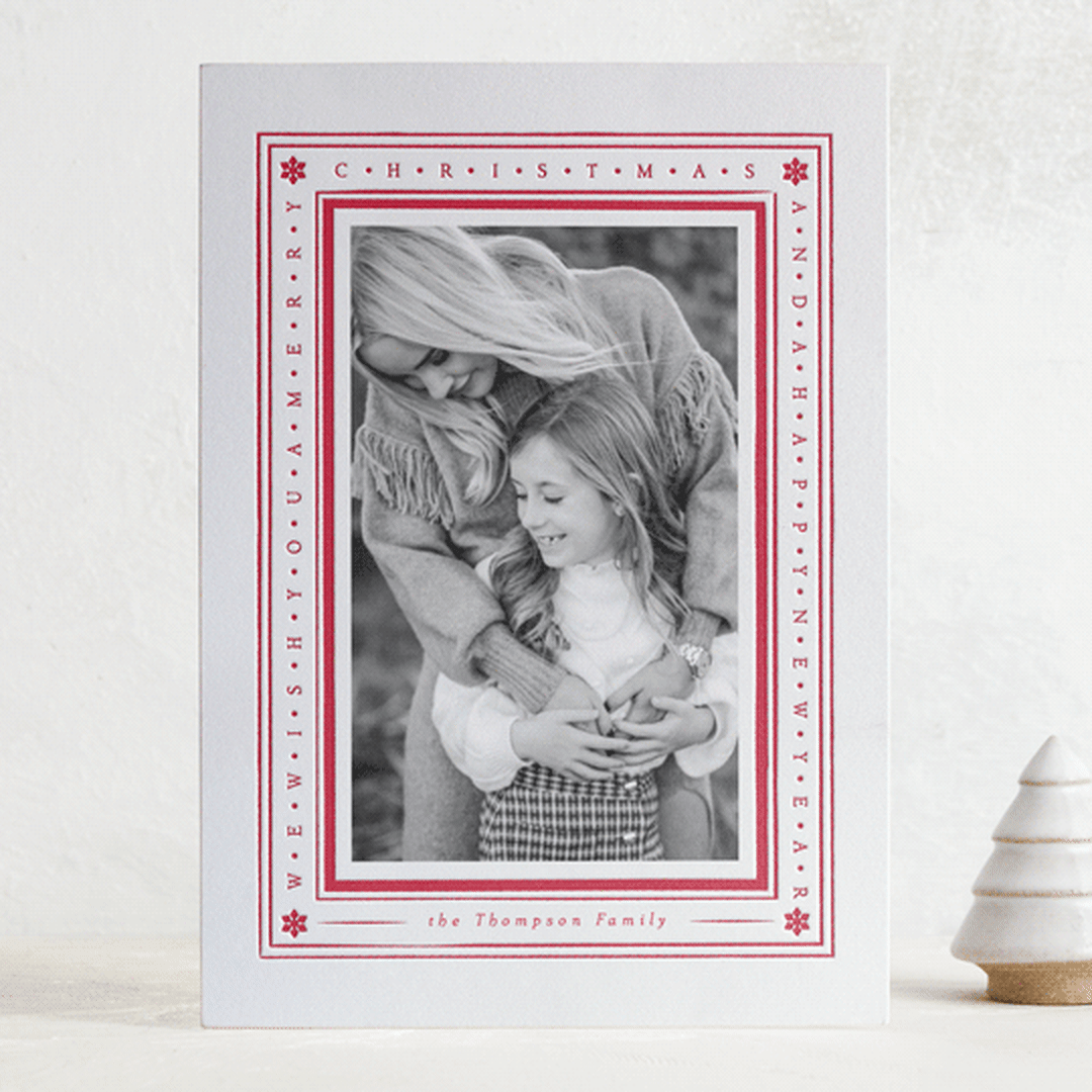 "Tiny Type Border" - Letterpress Holiday Cards in Holly by Robert and Stella - Front