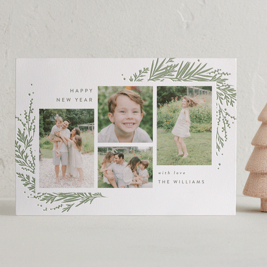 "Mountain Greenery" - Letterpress Holiday Cards in Sage by Robert and Stella - Front