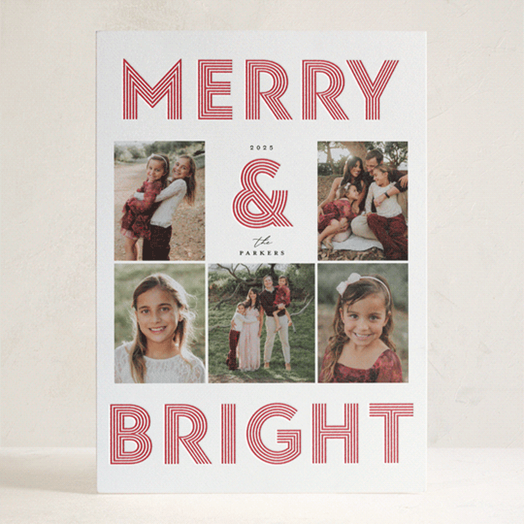 "Bold" - Letterpress Holiday Cards in Candy Cane by Vivian Yiwing - Front