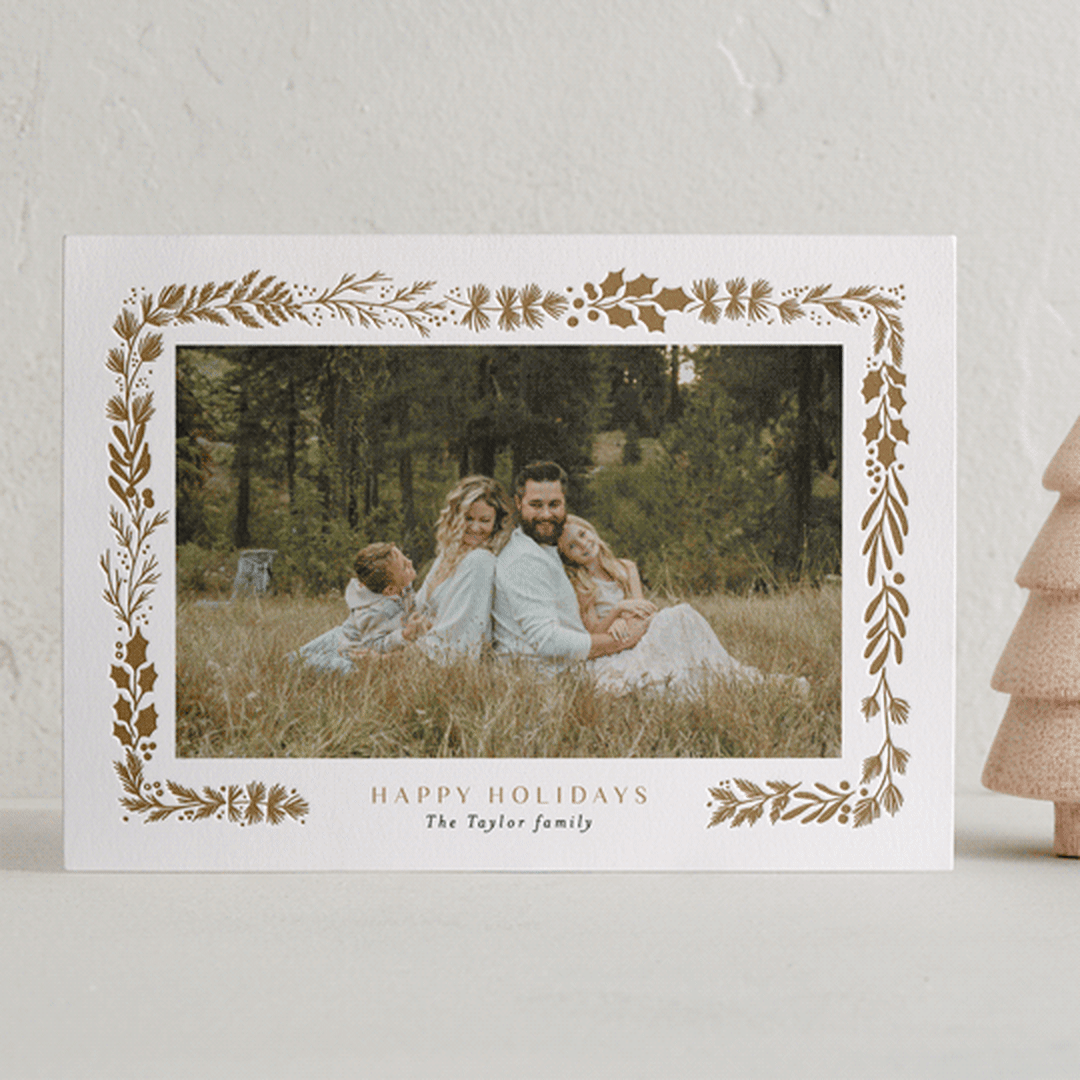 "Collected Tiny Frame" - Letterpress Holiday Cards in Cocoa by Alethea and Ruth - Front