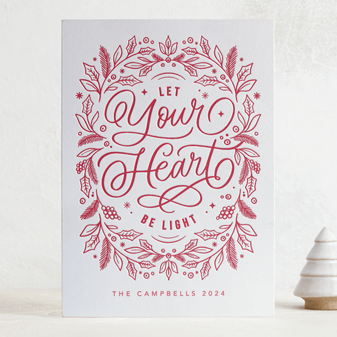 "Let Your Heart Be Light" - Letterpress Holiday Cards in Poinsettia by Kristen Smith - Front