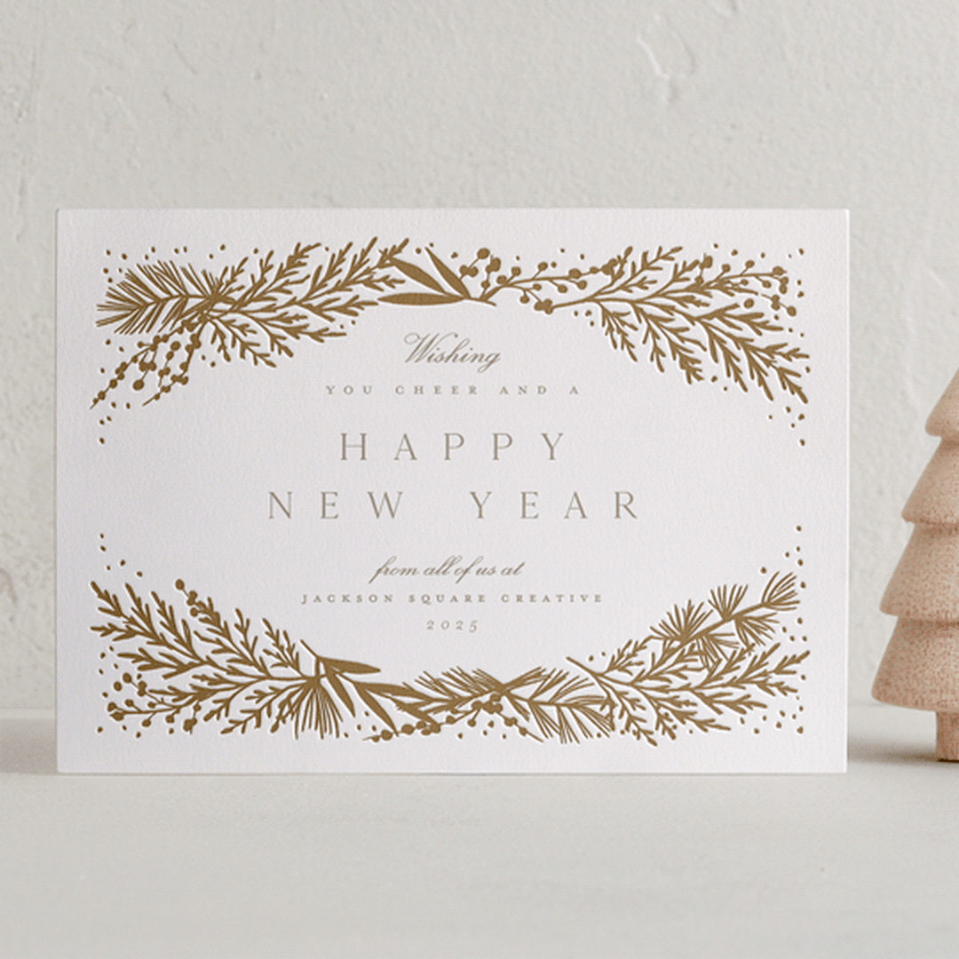 "Spread Cedars" - Letterpress Holiday Cards in Golden by Amy Kross - Front
